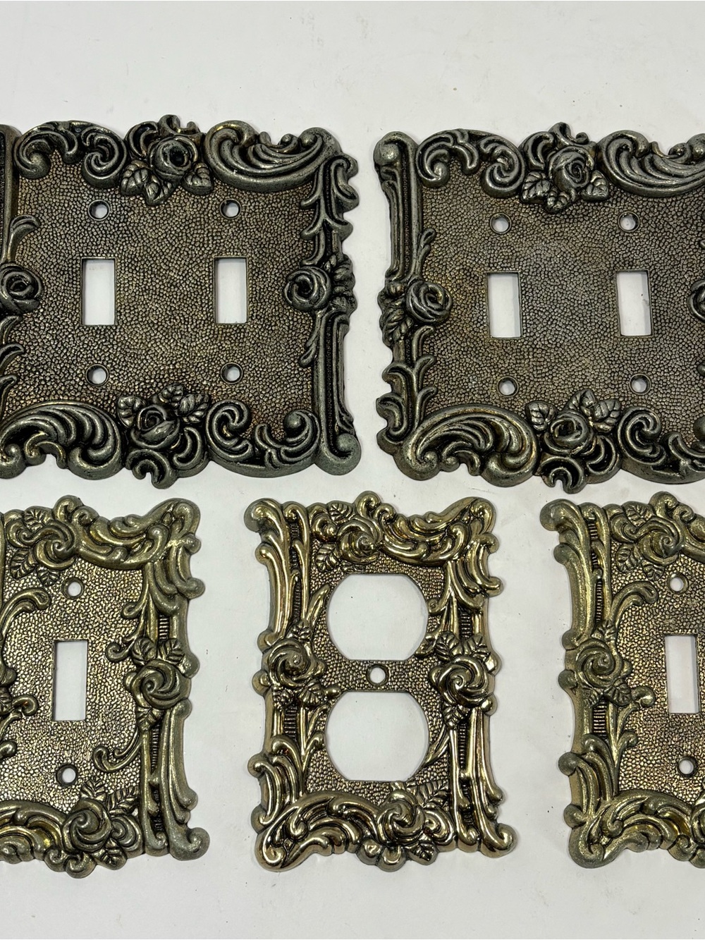 Ornate Floral Metal Wall Plate Covers - Antique Gold & Bronze Finish